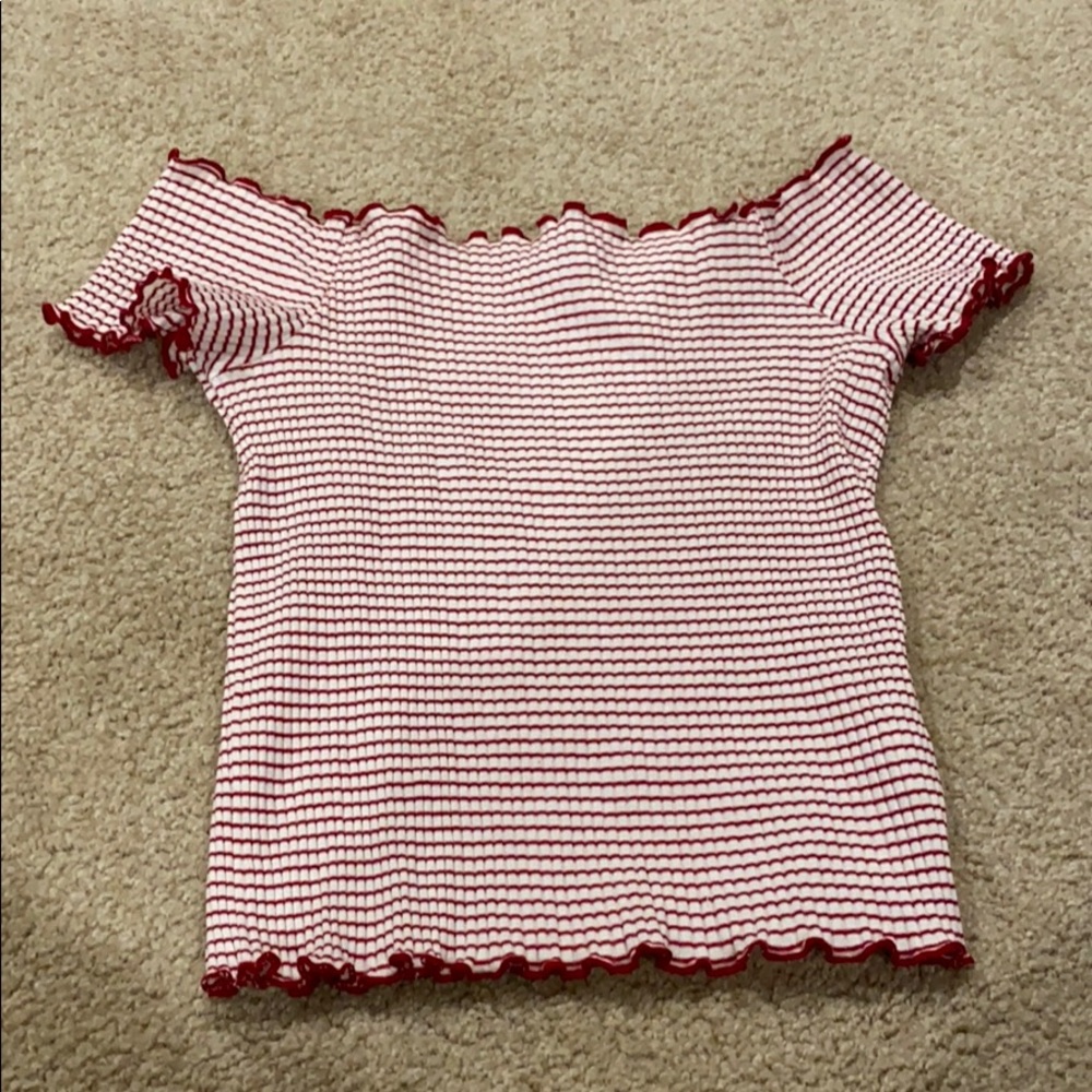ZARA Red and white off the shoulder top